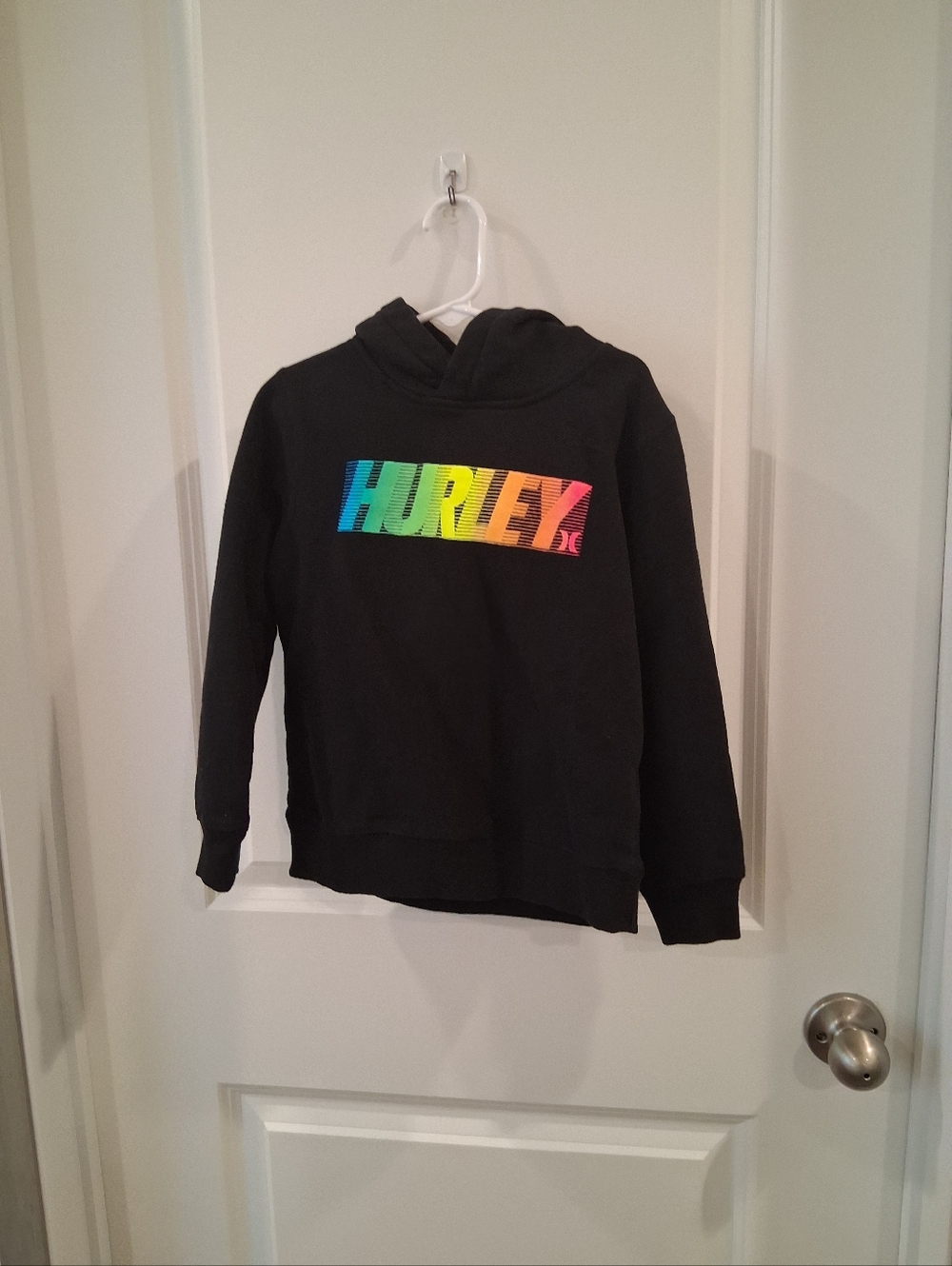 Hurley Black Kids Hoodie with Rainbow Hurley Logo Size 6/7